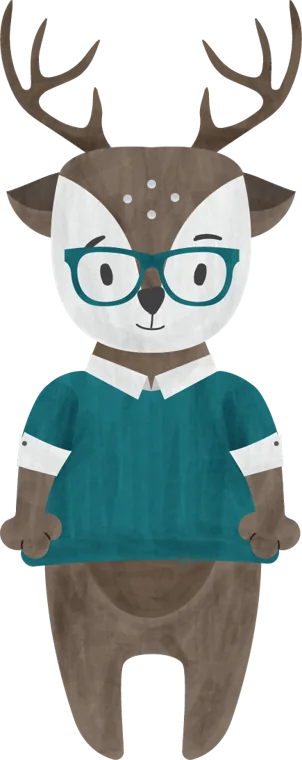 Deer character with teal glasses