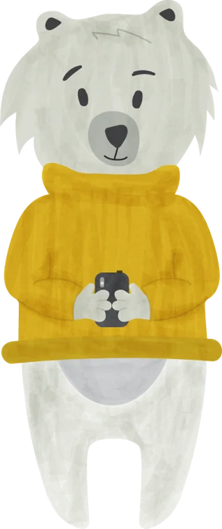 Polar bear character in a yellow sweater
